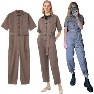 NWT Frank And Oak Clay Grey Taupe Utility Combat Oversized Parachute Jumpsuit